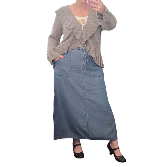 VTG Y2K Blue Double Side Slit Midi Denim Skirt Size 14 *Fits like Med/ Large - Picture 1 of 15